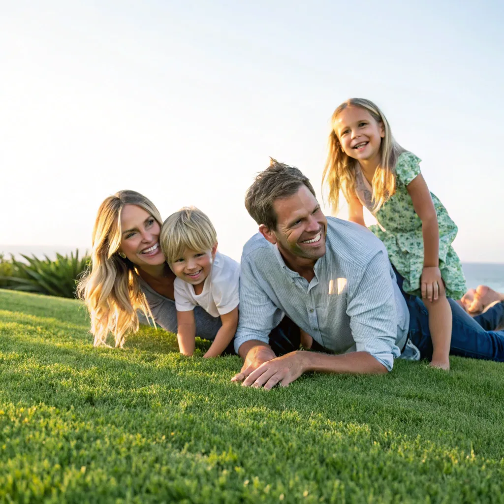 Michael and Sarah Carter with their children on a green lawn
