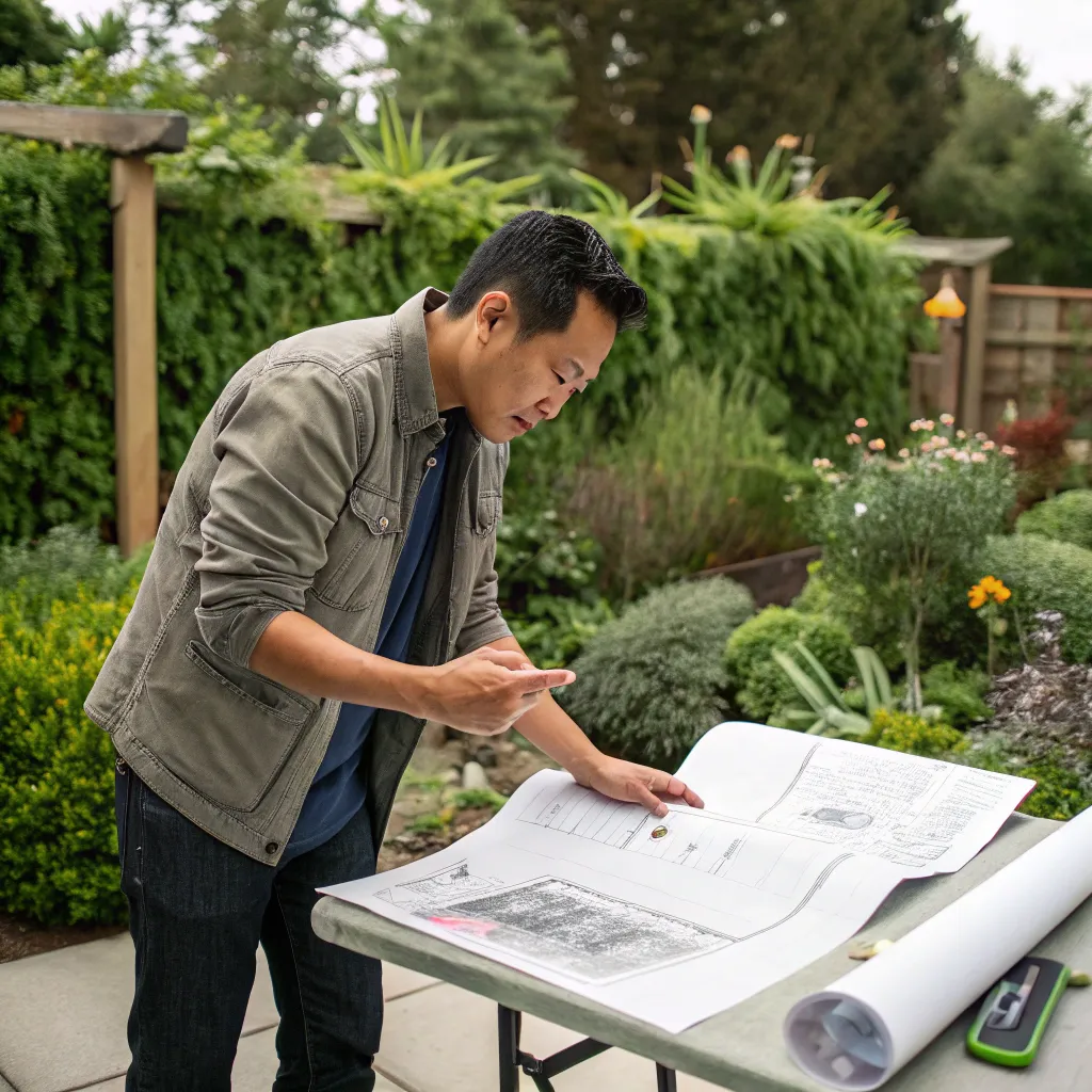 David Nguyen analyzing a landscaping project